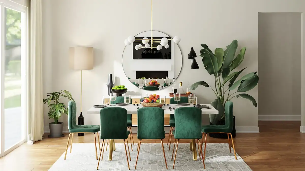Dining table and chairs sized for a real American dining room